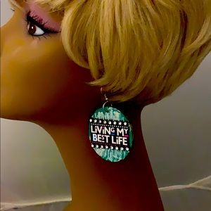 Green living my best life earrings